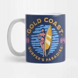 Vintage Gold Coast, Australia Surfer's Paradise // Retro Surfing 1980s Badge Mug